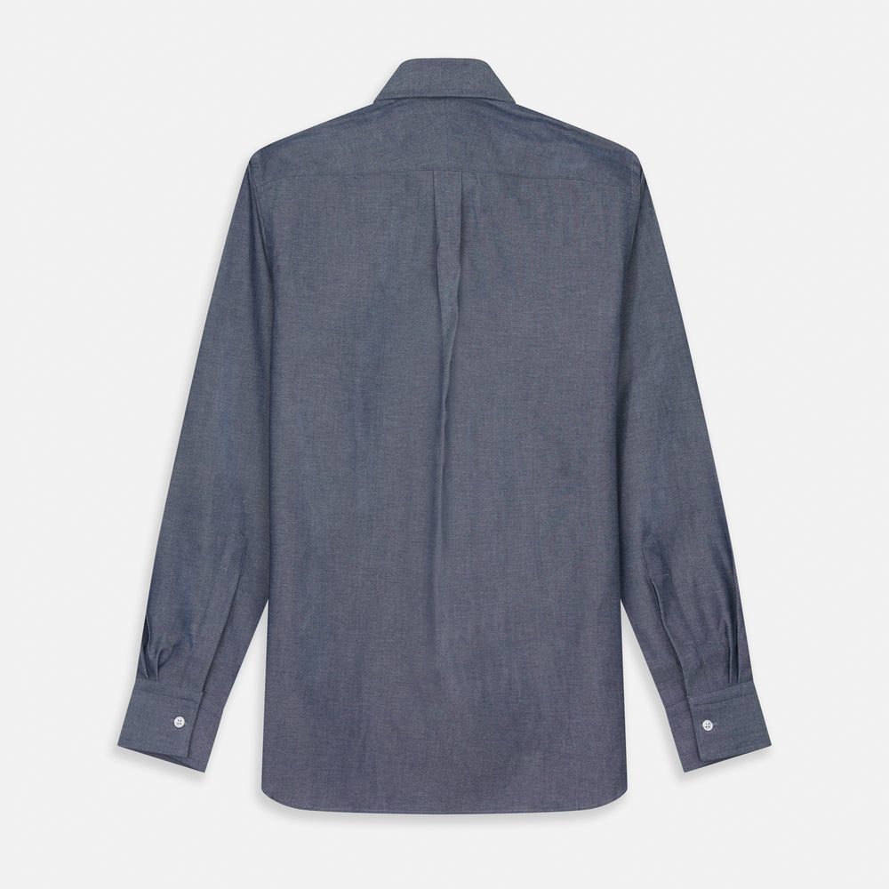 Plain Blue Oxford Weekend Fit Shirt with Derby Collar and 1-Button Cuffs