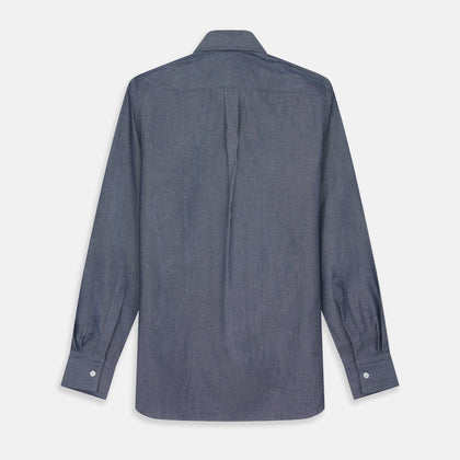 Plain Blue Oxford Weekend Fit Shirt with Derby Collar and 1-Button Cuffs Image 4
