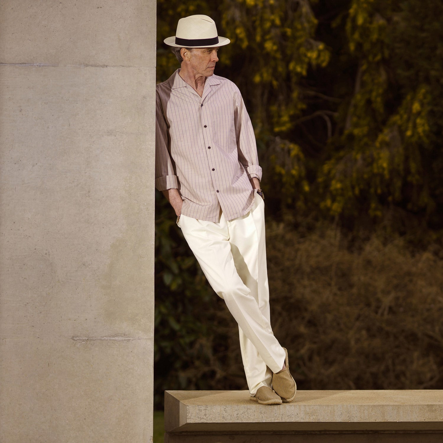 View 1 of product Beige Stripe Cotton Holiday Fit Shirt with Revere Collar & Single Button Cuff