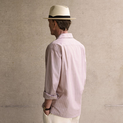 Beige Stripe Cotton Holiday Fit Shirt with Revere Collar & Single Button Cuff Image 2