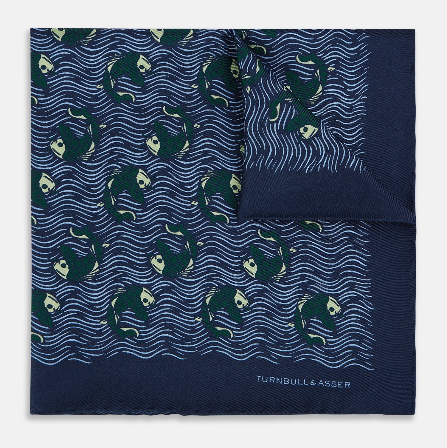 View 1 of product Navy Blue Wave Silk Pocket Square