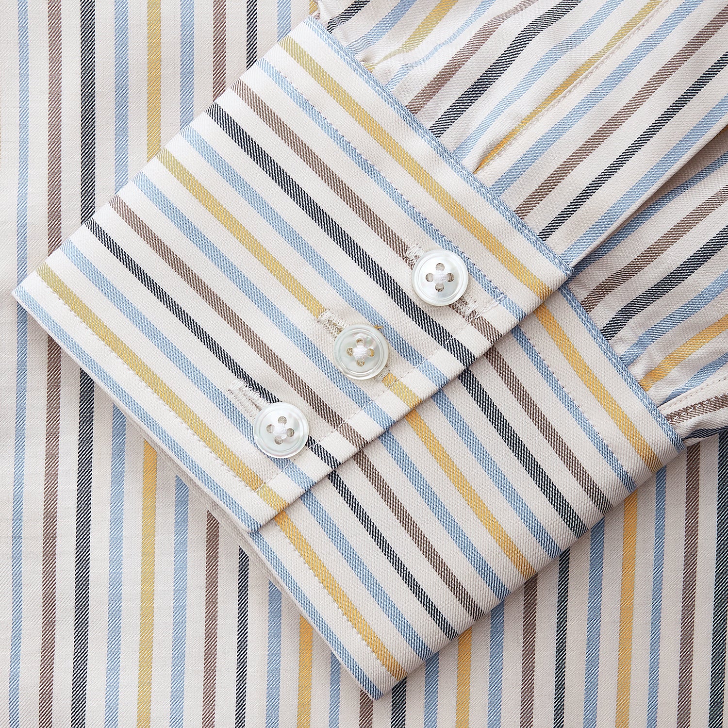 View 3 of product Yellow Multi Stripe Regular Fit Shirt with T&A Collar and 3 Button Cuffs