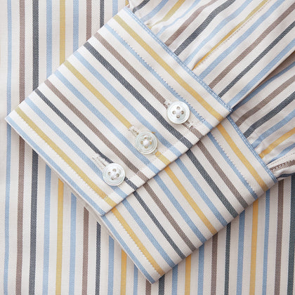 Yellow Multi Stripe Regular Fit Shirt with T&A Collar and 3 Button Cuffs Image 2
