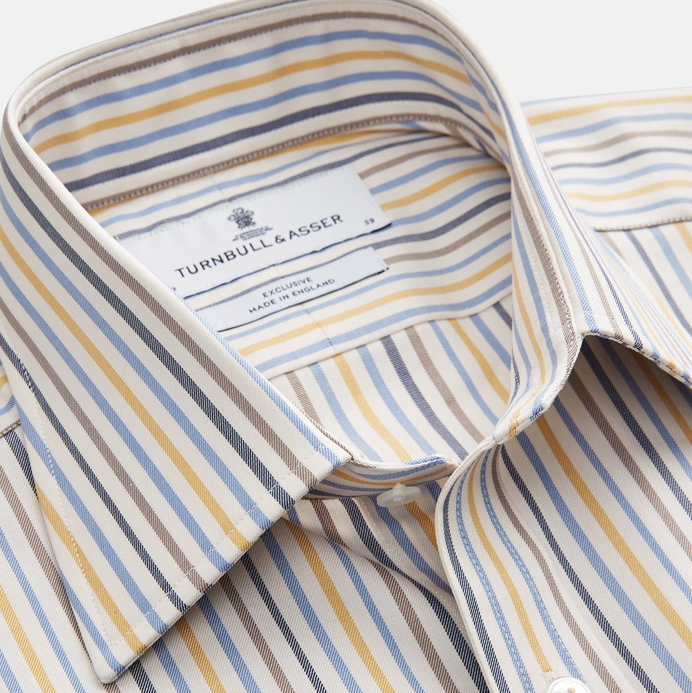 Yellow Multi Stripe Regular Fit Shirt with T&A Collar and 3 Button Cuffs