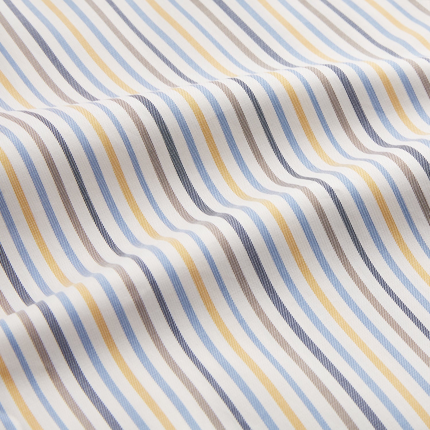 View 4 of product Yellow Multi Stripe Regular Fit Shirt with T&A Collar and 3 Button Cuffs