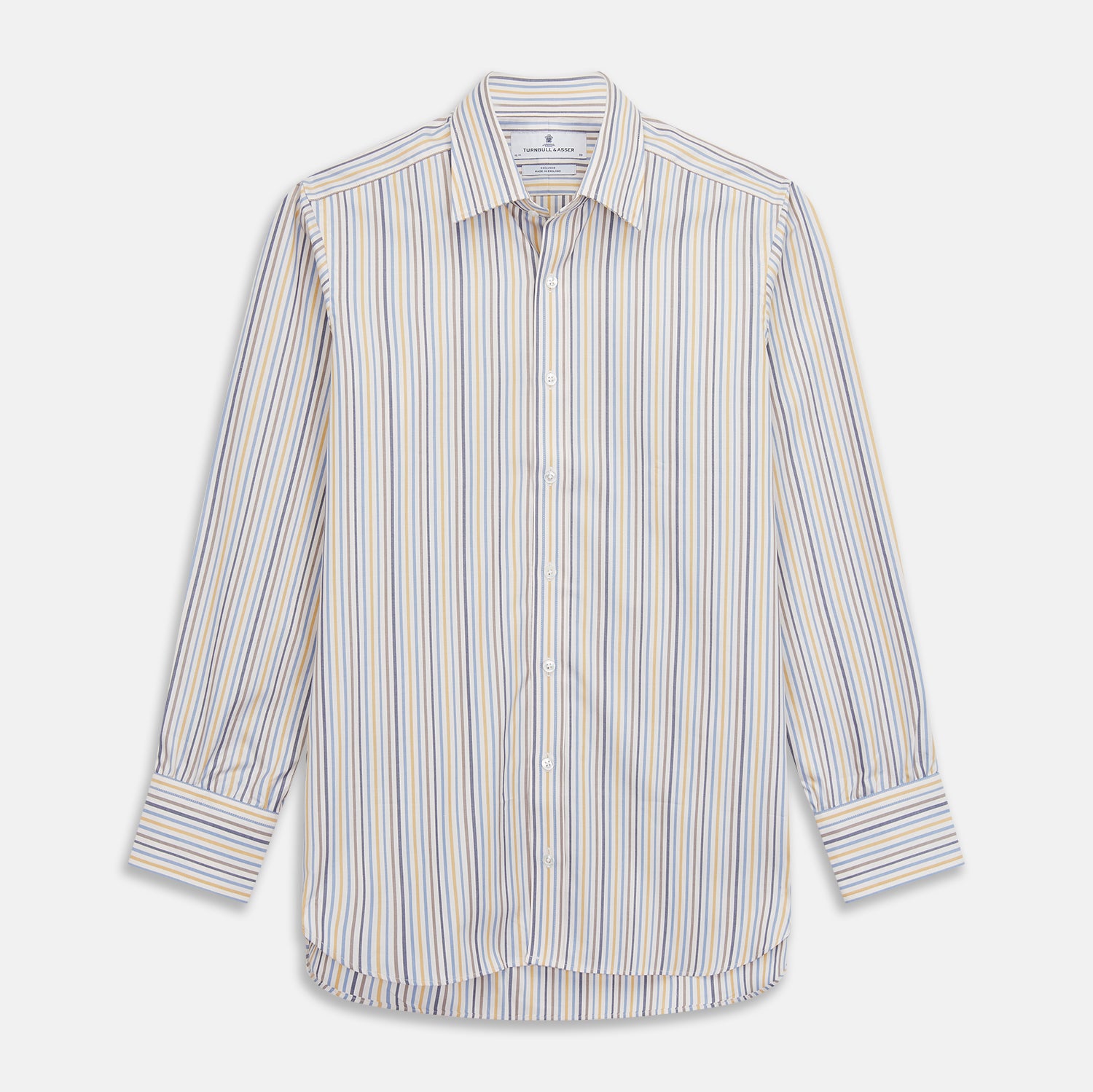 View 1 of product Yellow Multi Stripe Regular Fit Shirt with T&A Collar and 3 Button Cuffs