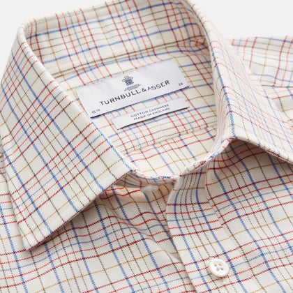 Red Multi Check Regular Fit Cotton-Cashmere Shirt with T&A Collar and 3 Button Cuffs Image 1