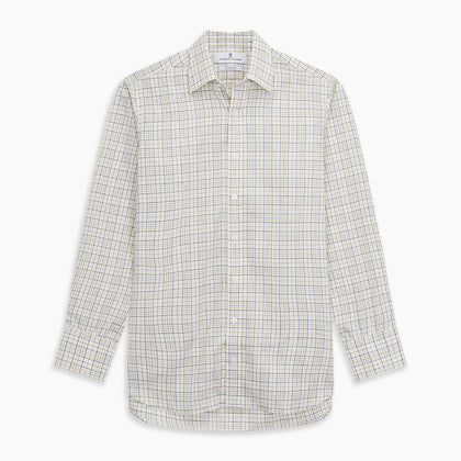 Brown Multi Check Regular Fit Cotton-Cashmere Shirt with T&A Collar and 3 Button Cuffs Image 5