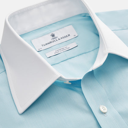 Green Micro-Check Regular Fit Shirt with White T&A Collar and Double Cuffs Image 2