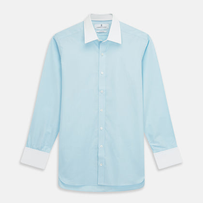 Green Micro-Check Regular Fit Shirt with White T&A Collar and Double Cuffs Image 1