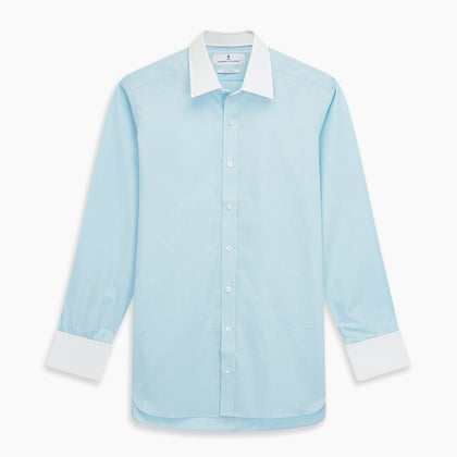 Green Micro-Check Regular Fit Shirt with White T&A Collar and Double Cuffs Image 5