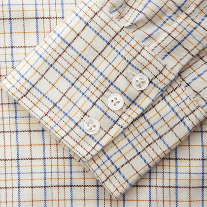 Brown Multi Check Regular Fit Cotton-Cashmere Shirt with T&A Collar and 3 Button Cuffs Image 2
