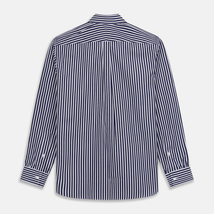 Navy & White Stripe Weekend Fit Shirt with Derby Collar and Single Button Cuffs Image 5