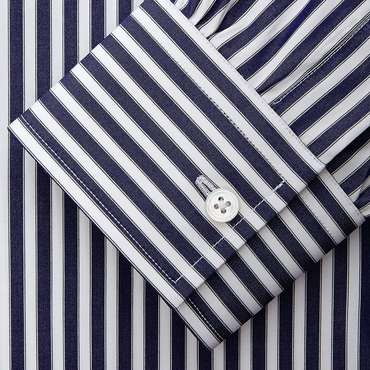 View 4 of product Navy & White Stripe Weekend Fit Shirt with Derby Collar and Single Button Cuffs