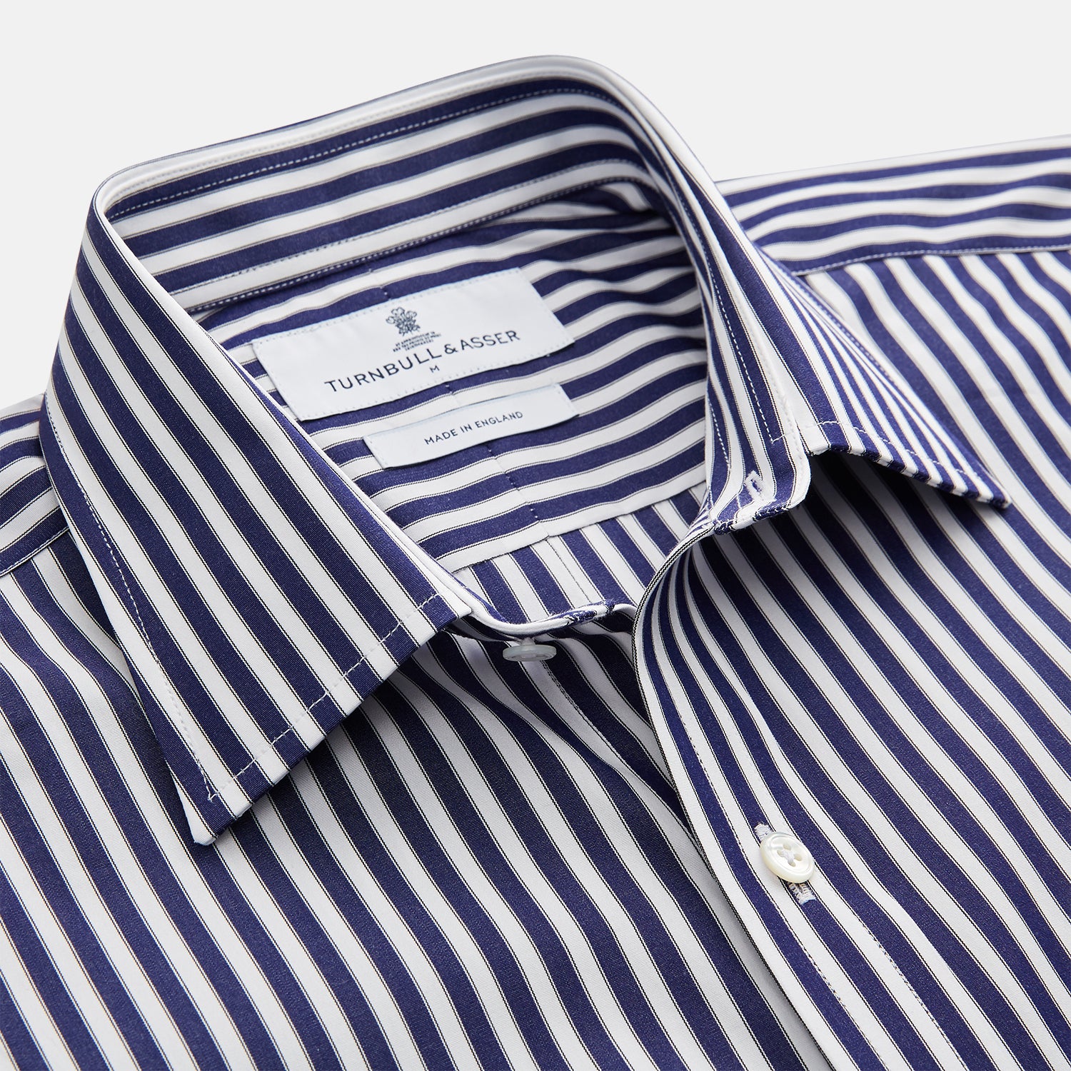 View 3 of product Navy & White Stripe Weekend Fit Shirt with Derby Collar and Single Button Cuffs