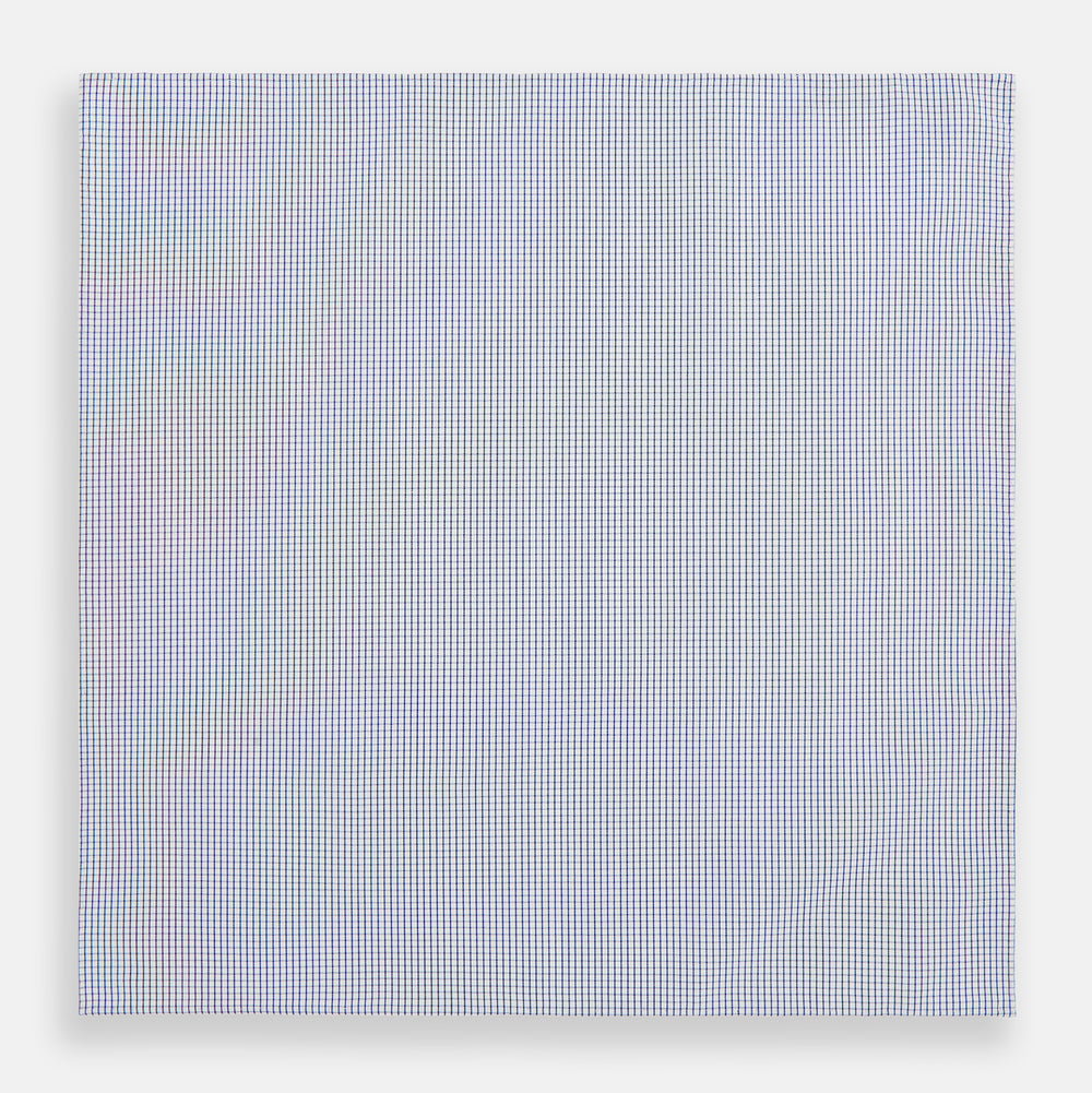 Hand Rolled Navy Graph Check Handkerchief