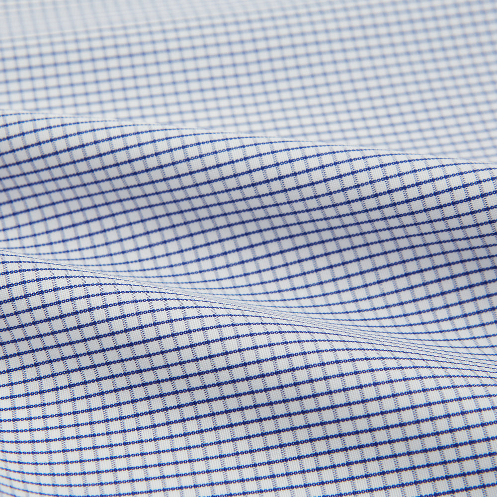 Hand Rolled Navy Graph Check Handkerchief