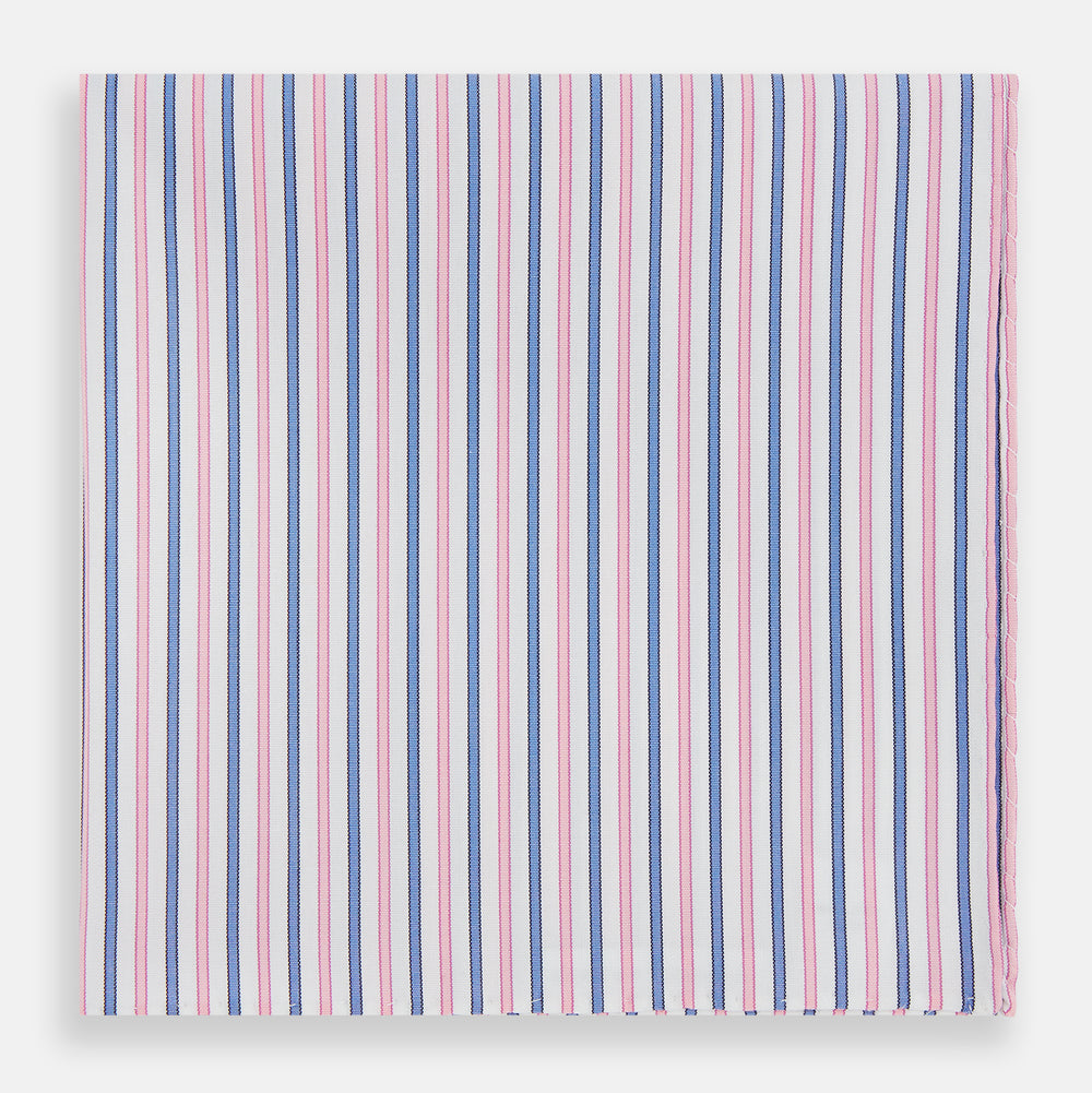 Hand Rolled Pink and Blue Track Stripe Handkerchief