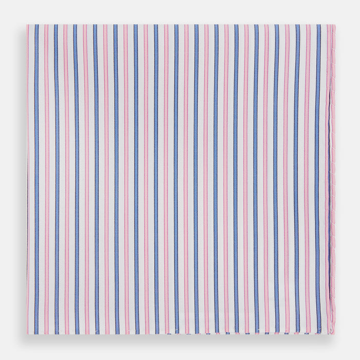 Hand Rolled Pink and Blue Track Stripe Handkerchief