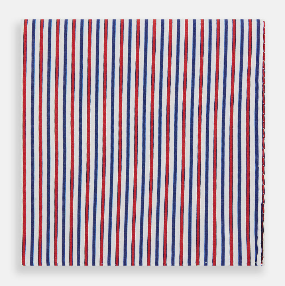 Hand Rolled Red and Blue Track Stripe Handkerchief