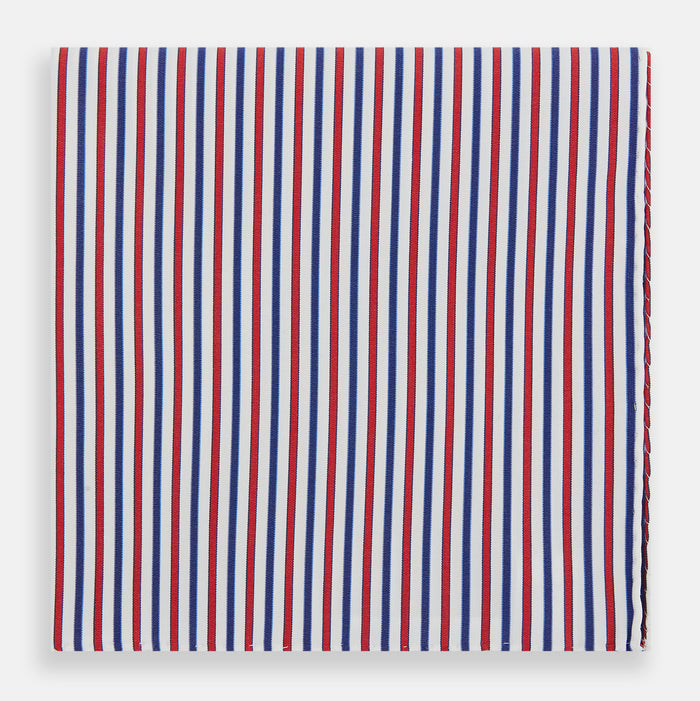 Hand Rolled Red and Blue Track Stripe Handkerchief