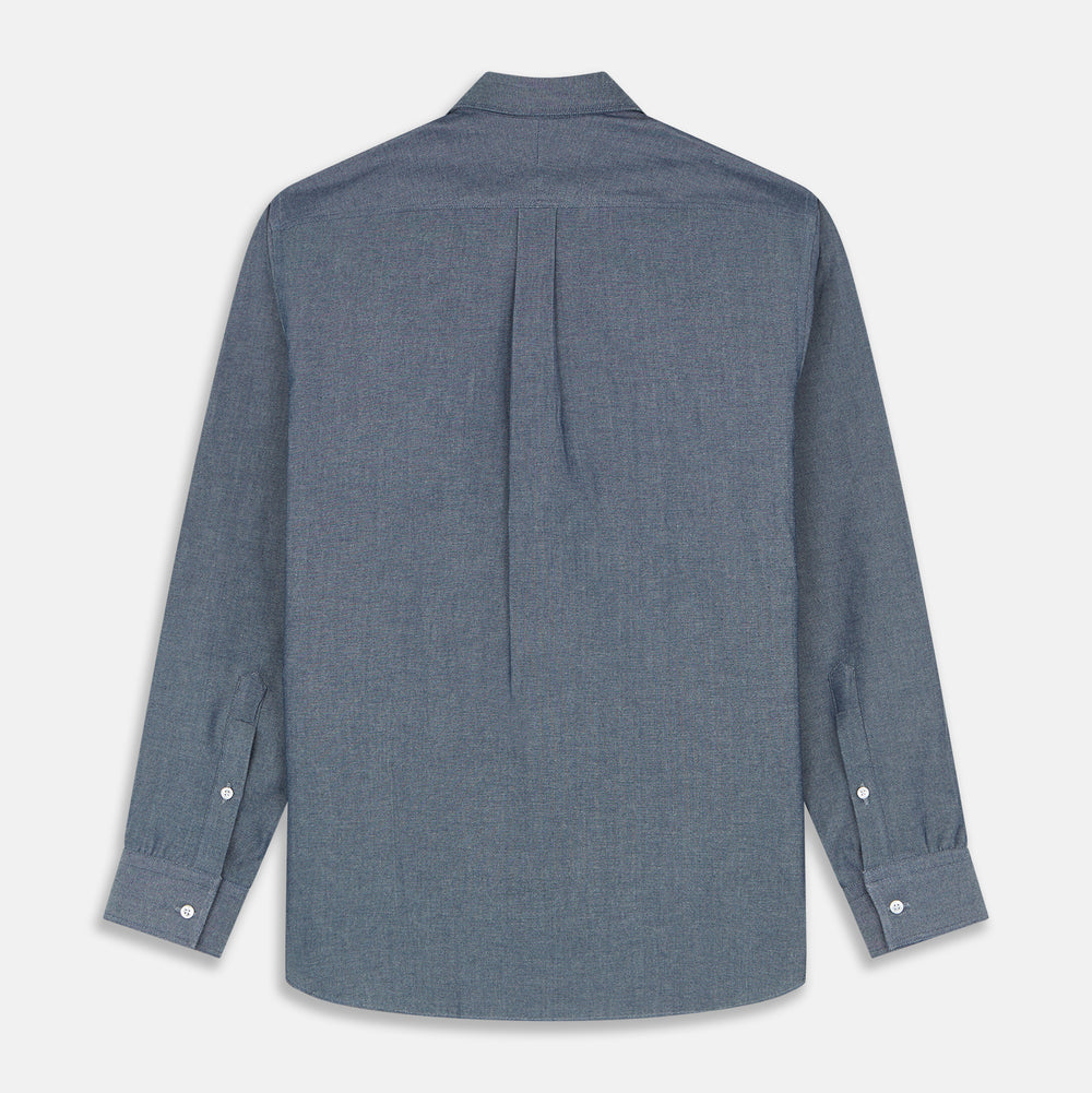 Blue Chambray Weekend Fit Nevis Cotton Shirt With Dorset Collar And 1-Button Cuffs