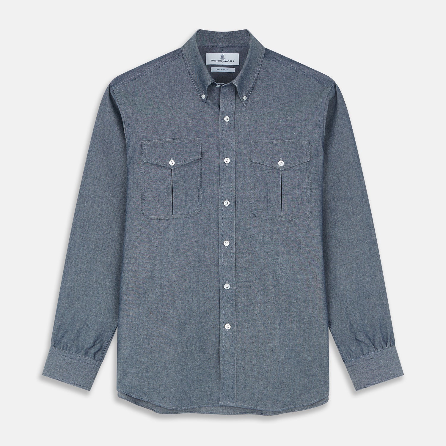 View 1 of product Blue Chambray Weekend Fit Nevis Cotton Shirt With Dorset Collar And 1-Button Cuffs