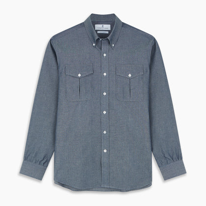 Blue Chambray Weekend Fit Nevis Cotton Shirt With Dorset Collar And 1-Button Cuffs Image 5