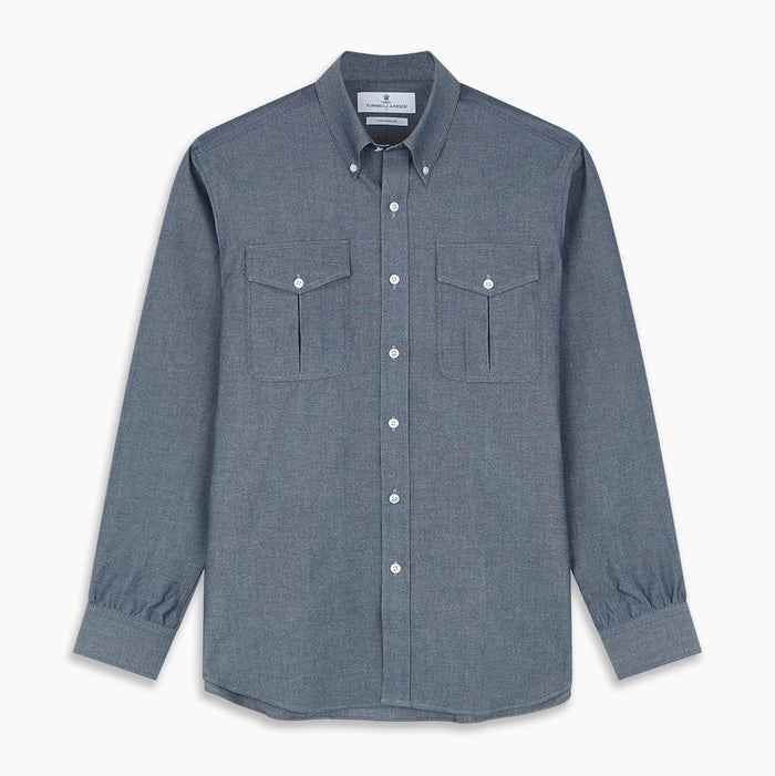 Blue Chambray Weekend Fit Nevis Cotton Shirt With Dorset Collar And 1-Button Cuffs Image 5