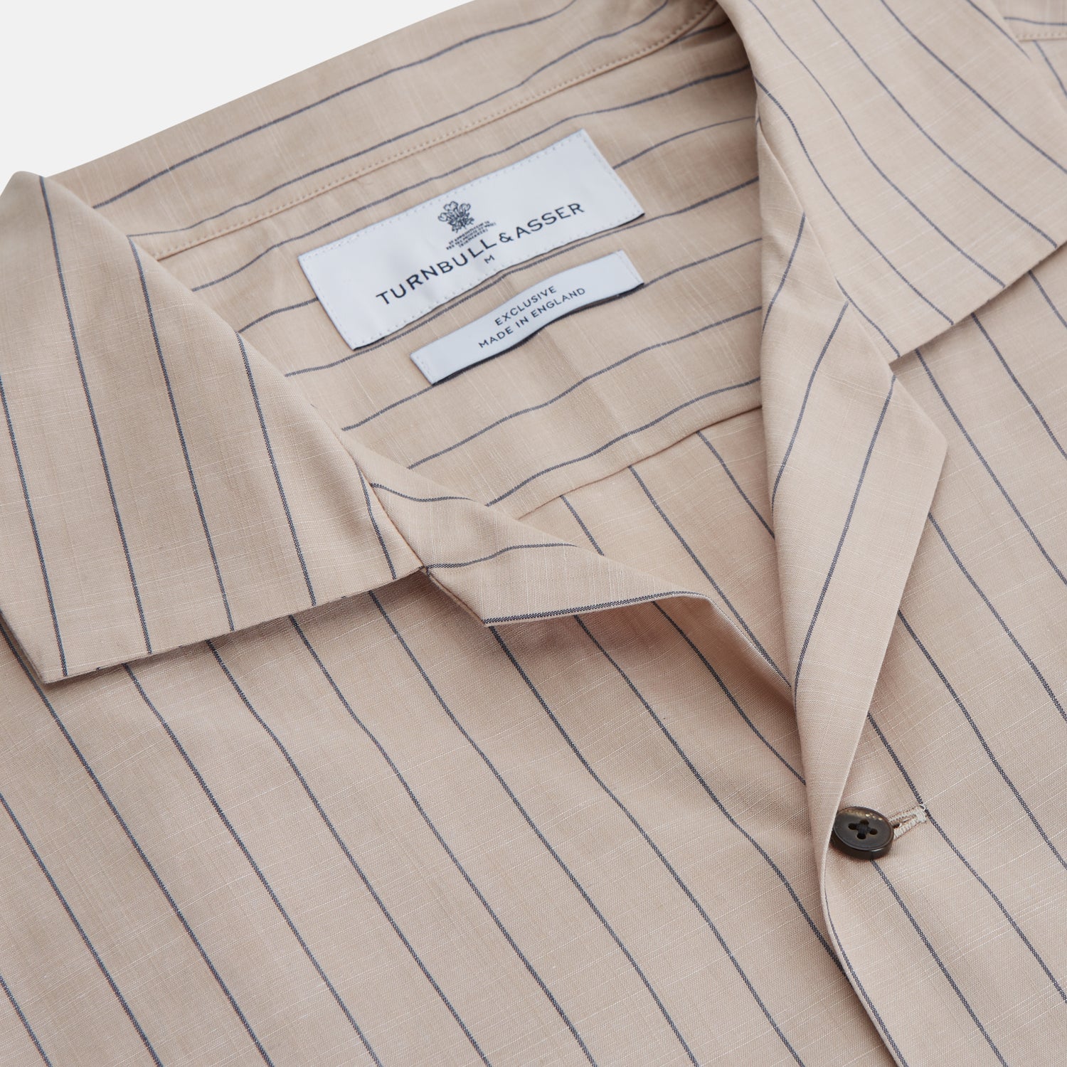 View 4 of product Beige Stripe Cotton Holiday Fit Shirt with Revere Collar & Single Button Cuff