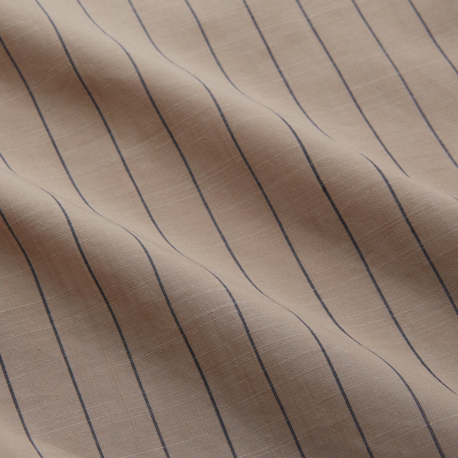 Beige Stripe Cotton Holiday Fit Shirt with Revere Collar & Single Button Cuff