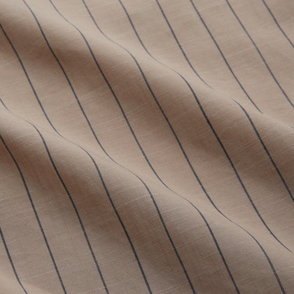 Beige Stripe Cotton Holiday Fit Shirt with Revere Collar & Single Button Cuff Image 5