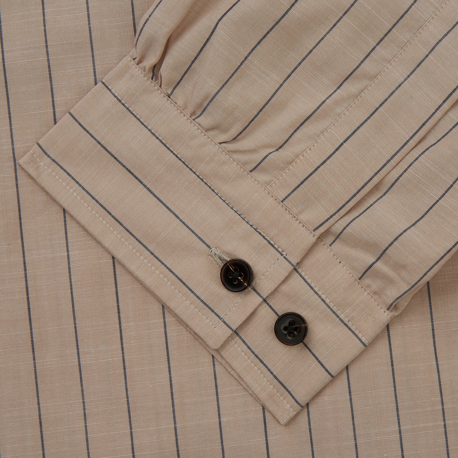 View 5 of product Beige Stripe Cotton Holiday Fit Shirt with Revere Collar & Single Button Cuff