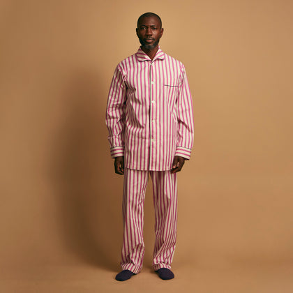 Pink Candy Stripe Cotton Traditional Pyjamas Image 1