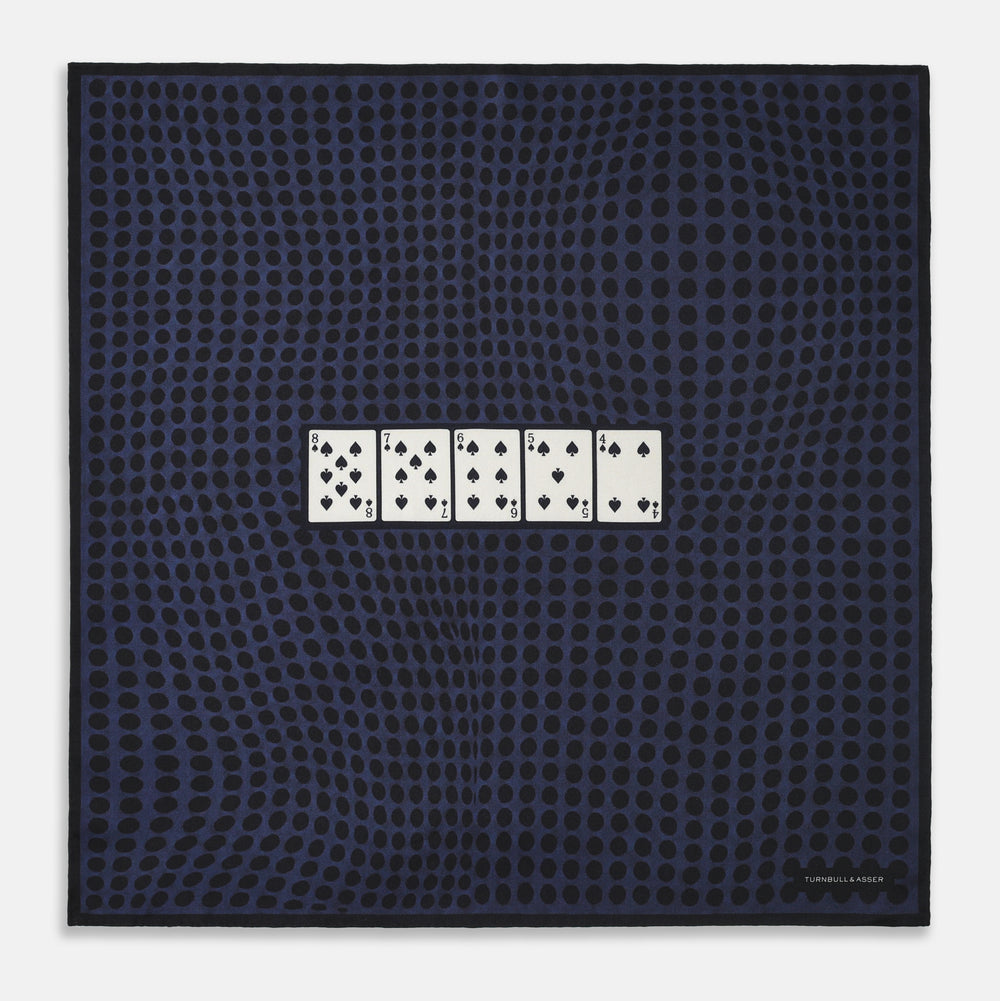 Casino Royale Midnight Blue Straight Flush Pocket Square in Silk