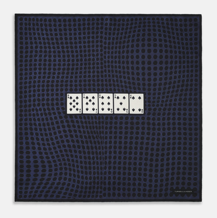 Casino Royale Midnight Blue Straight Flush Pocket Square in Silk
