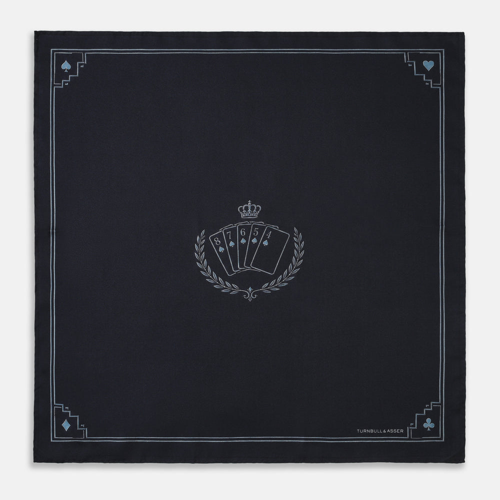 Casino Royale Midnight Blue Crest Pocket Square in Silk