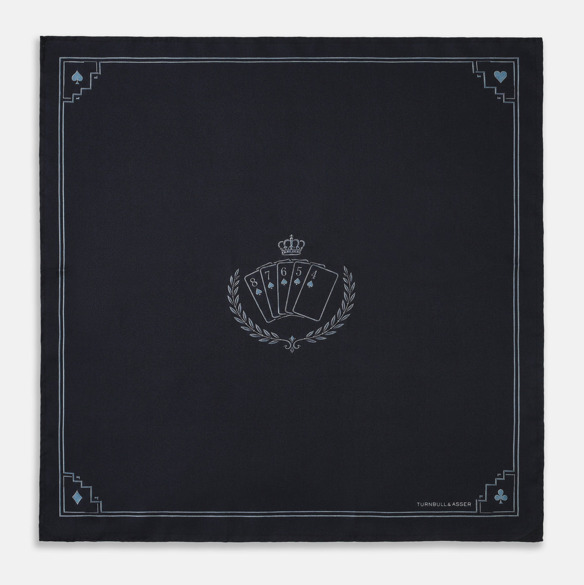 View 1 of product Casino Royale Midnight Blue Crest Pocket Square in Silk