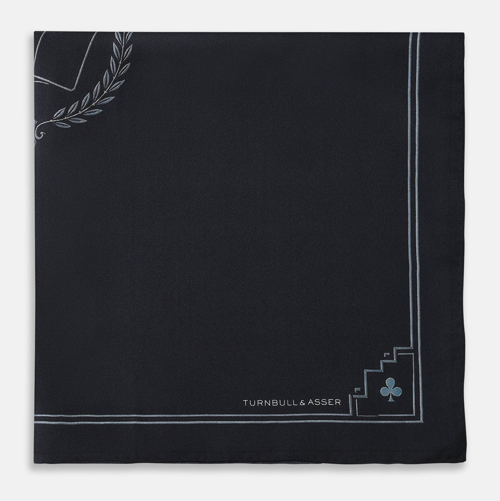 Casino Royale Midnight Blue Crest Pocket Square in Silk