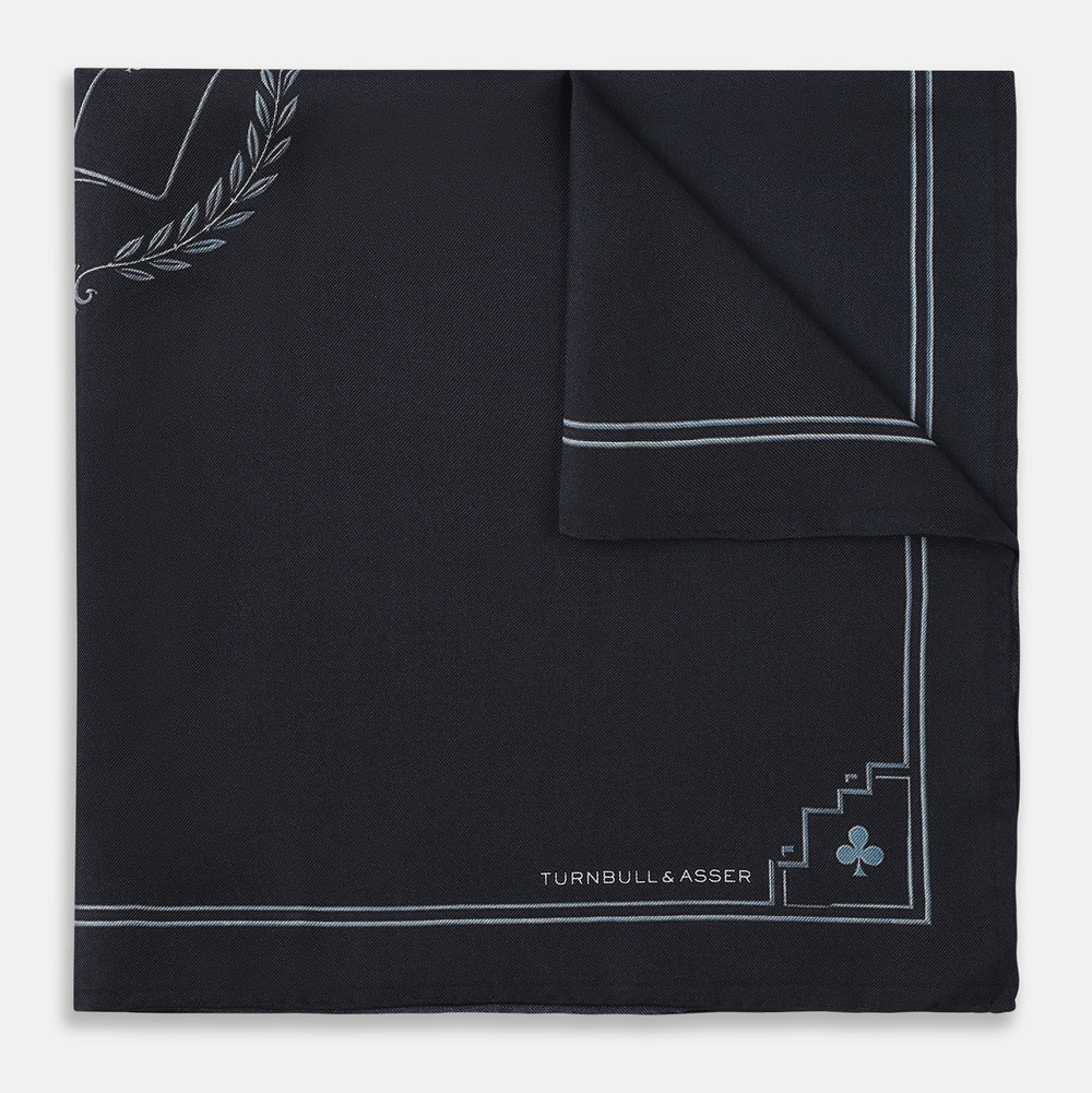 Casino Royale Midnight Blue Crest Pocket Square in Silk