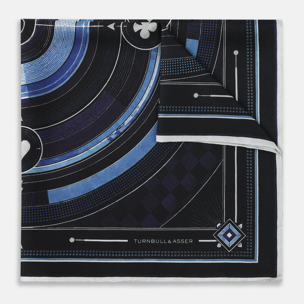 Casino Royale Midnight Blue Target Pocket Square in Silk