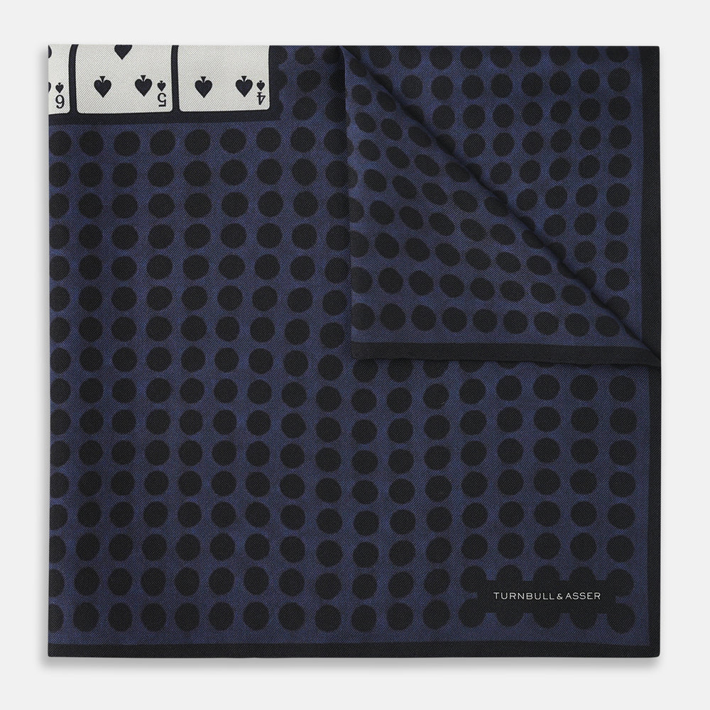 Casino Royale Midnight Blue Straight Flush Pocket Square in Silk