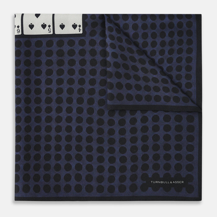 Casino Royale Midnight Blue Straight Flush Pocket Square in Silk Image 3