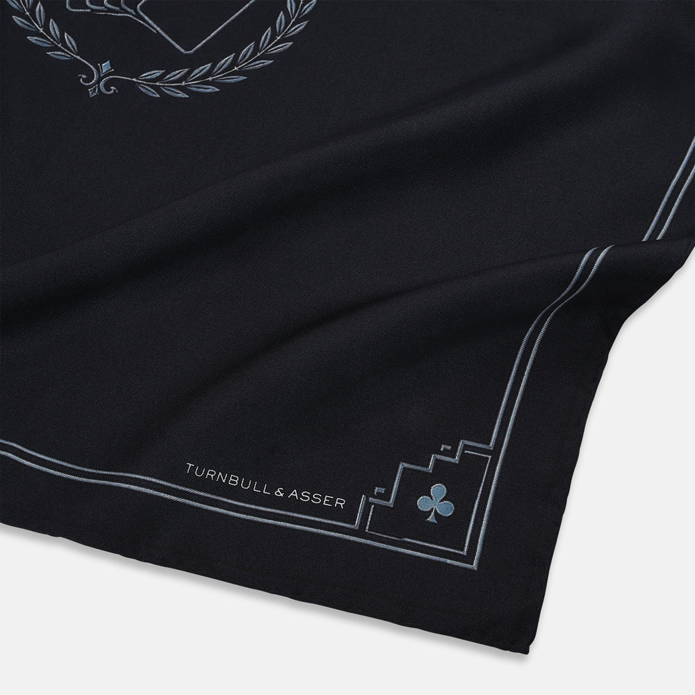 Casino Royale Midnight Blue Crest Pocket Square in Silk