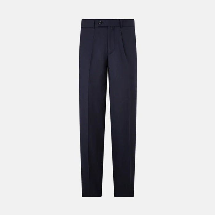 Edward Navy Pleated Trousers in Wool Gabardine Image 7
