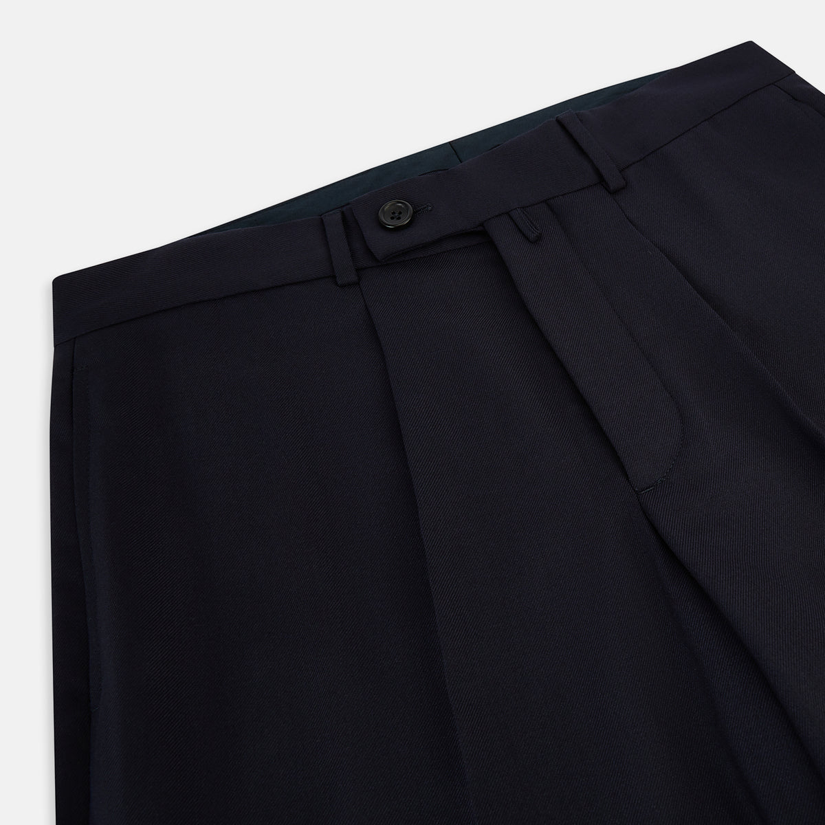 View 2 of product Edward Navy Pleated Trousers in Wool Gabardine