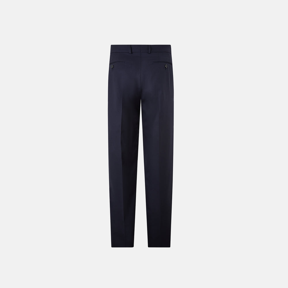 Edward Navy Pleated Trousers in Wool Gabardine