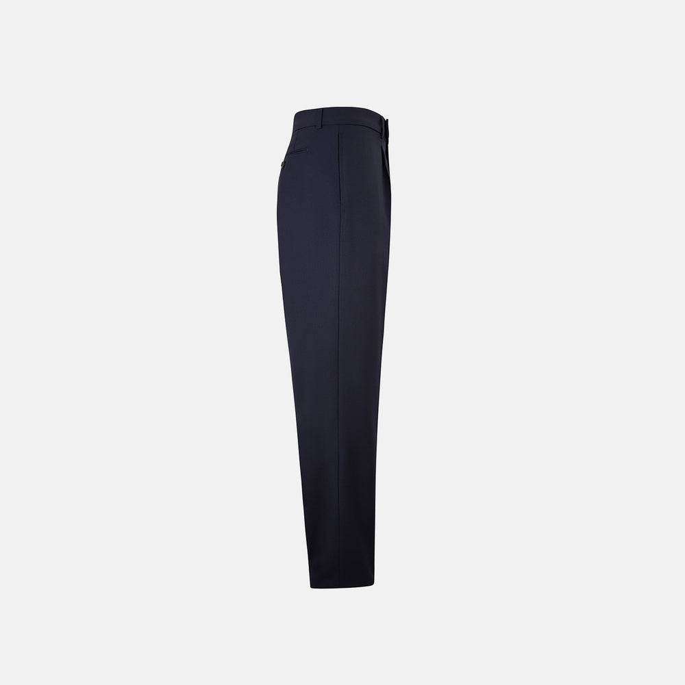 Edward Navy Pleated Trousers in Wool Gabardine