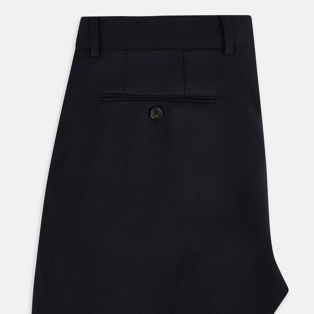 Edward Navy Pleated Trousers in Wool Gabardine