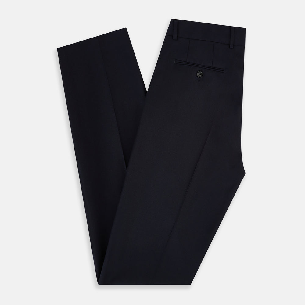 Edward Navy Pleated Trousers in Wool Gabardine